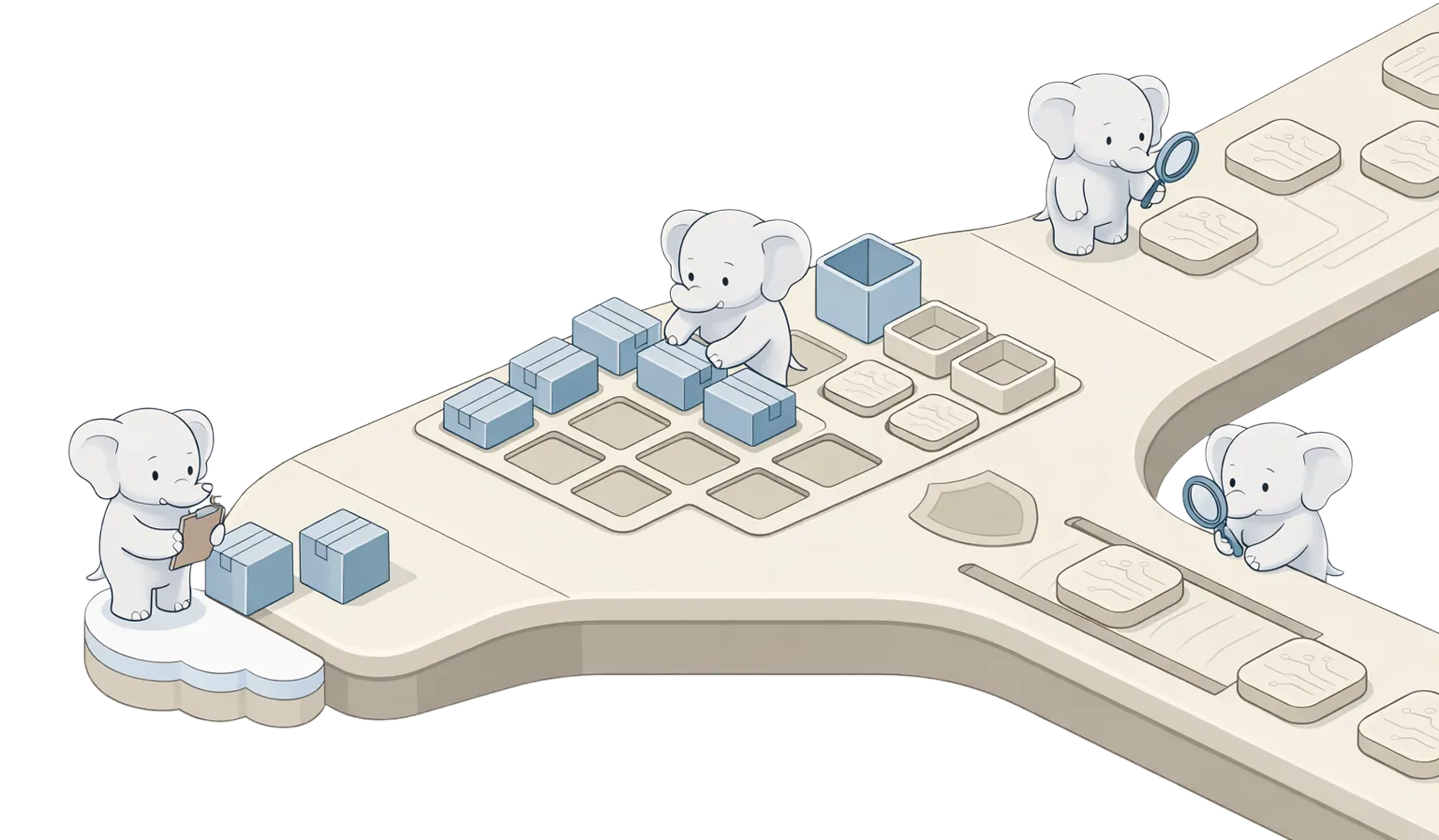 Elephants working on infrastructure conveyor belt